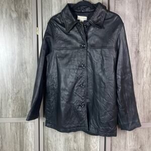Merona black long leather coat men's L